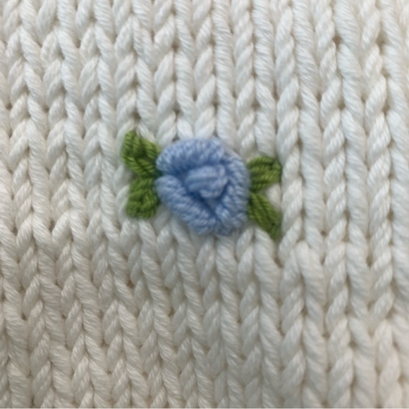 Fanm Mon Hand Knit embroidered blue rose cardigan cotton handcrafted XS/S NEW - Picture 15 of 15